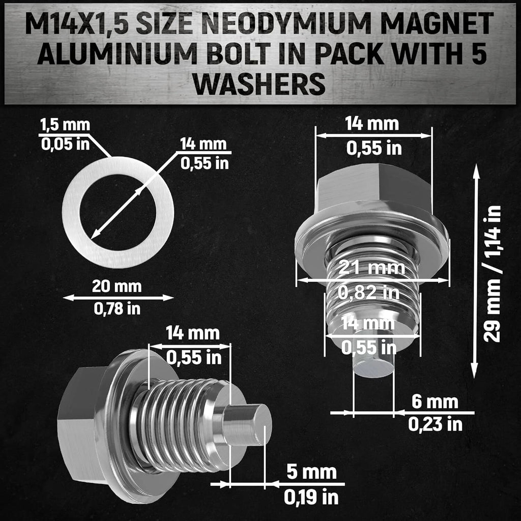2X M14x1.5 Magnetic Oil Drain Plug for Universal Car (All Models)