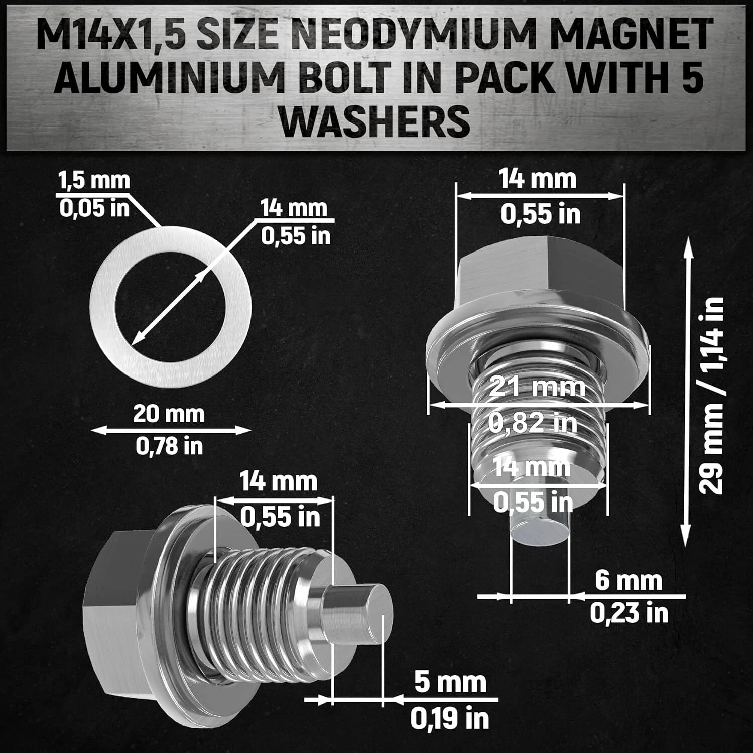 2X M14x1.5 Magnetic Oil Drain Plug for Universal Car (All Models)