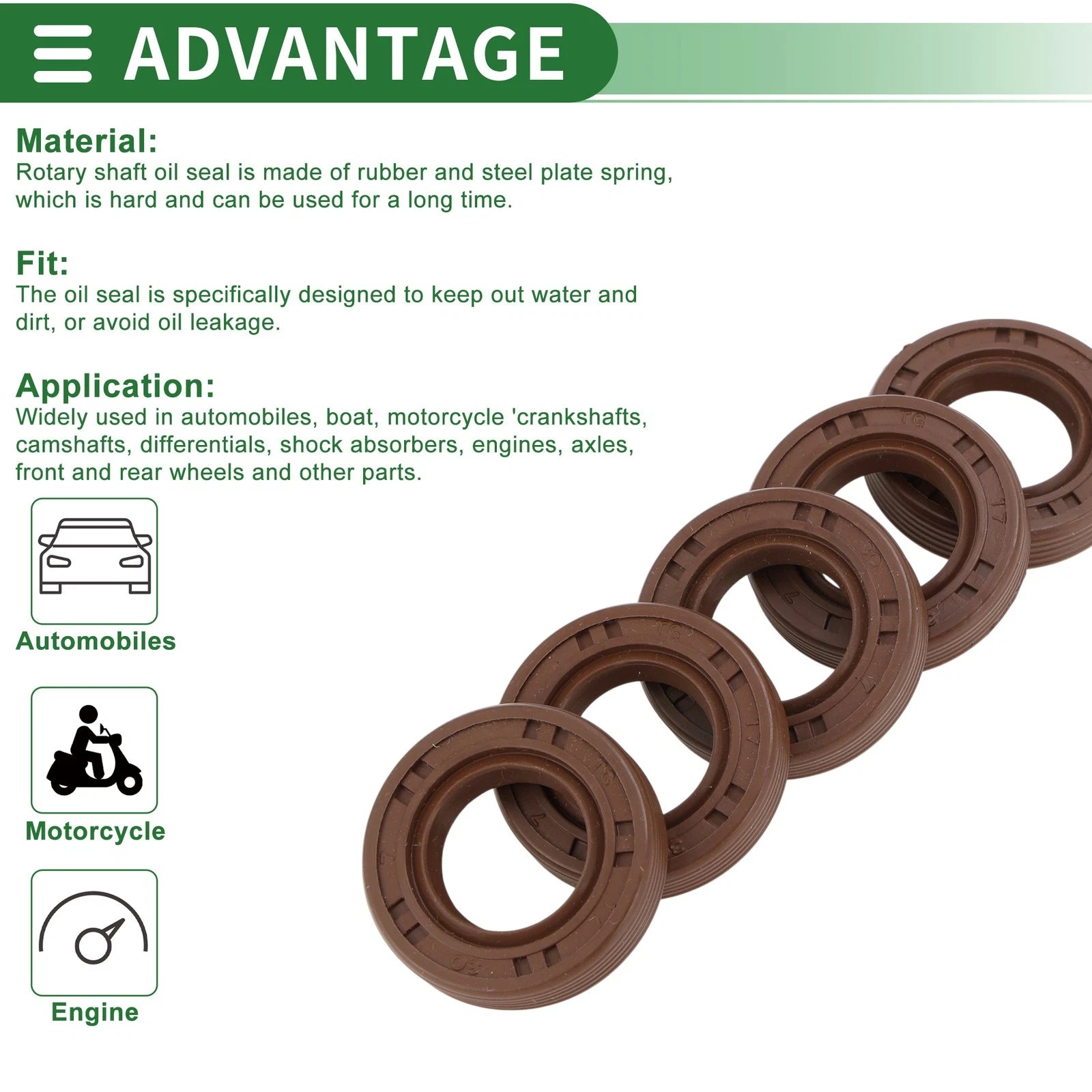 Set of 5 Oil Seals FKM Rubber 17x30x7mm for High Pressure