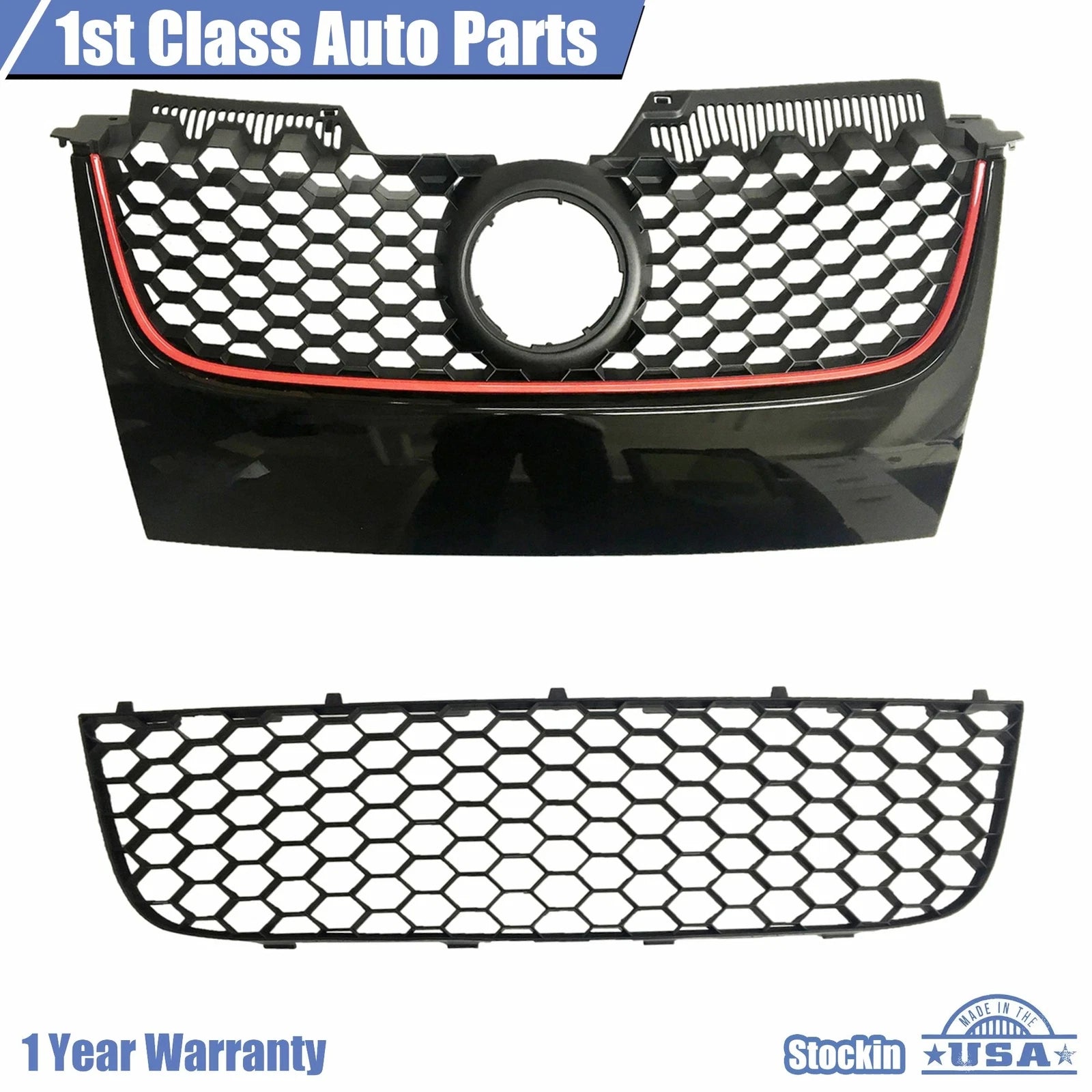Black Hex Mesh Grille with Red Trim for VW Mk5 Jetta GTI (2006–2009)
