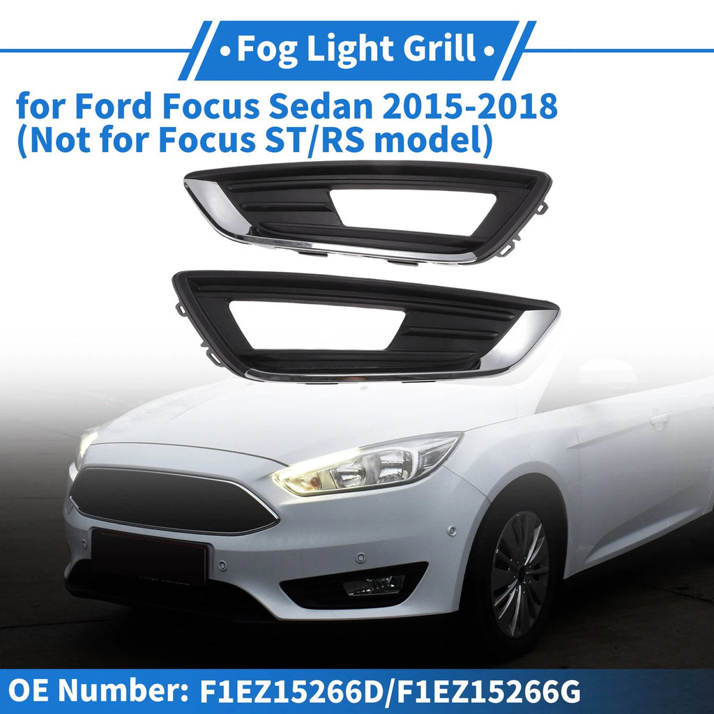 Fog Light Grill No.F1EZ15266D for Ford Focus Sedan (2015–2018) Black Chrome Pair