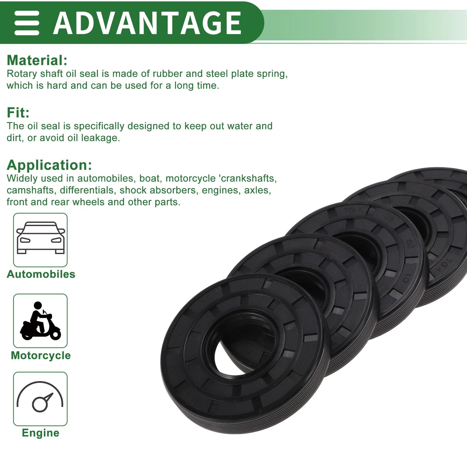 Set of 5 Oil Seals NBR Rubber 25x62x10mm for Various Models 