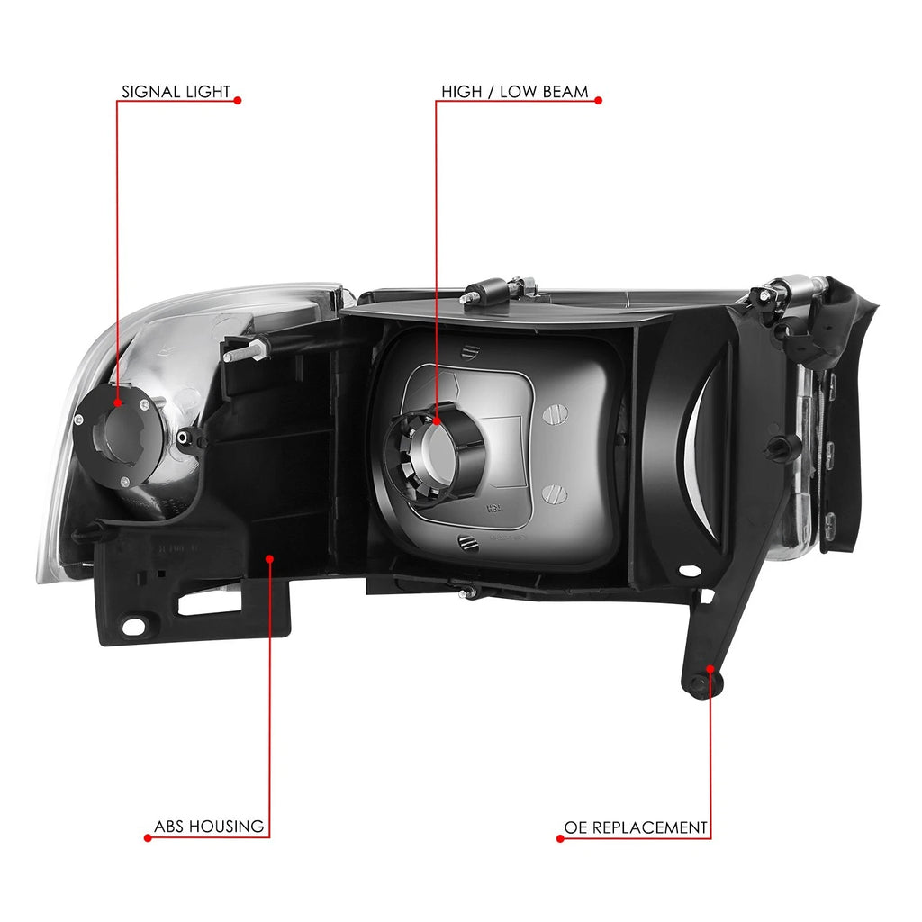 Chrome/Clear Side Headlight Lamps for Dodge Ram Pickup (1994–2002)