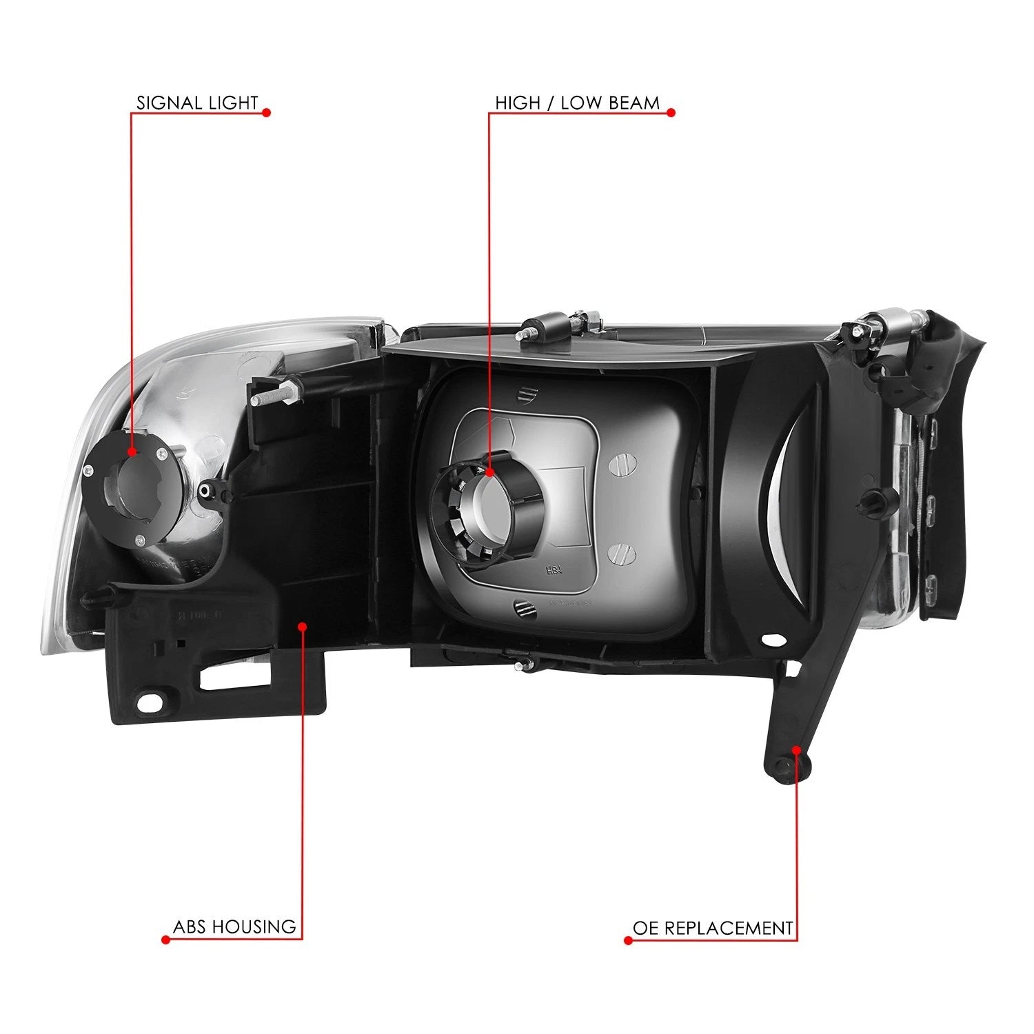 Chrome/Clear Side Headlight Lamps for Dodge Ram Pickup (1994–2002)
