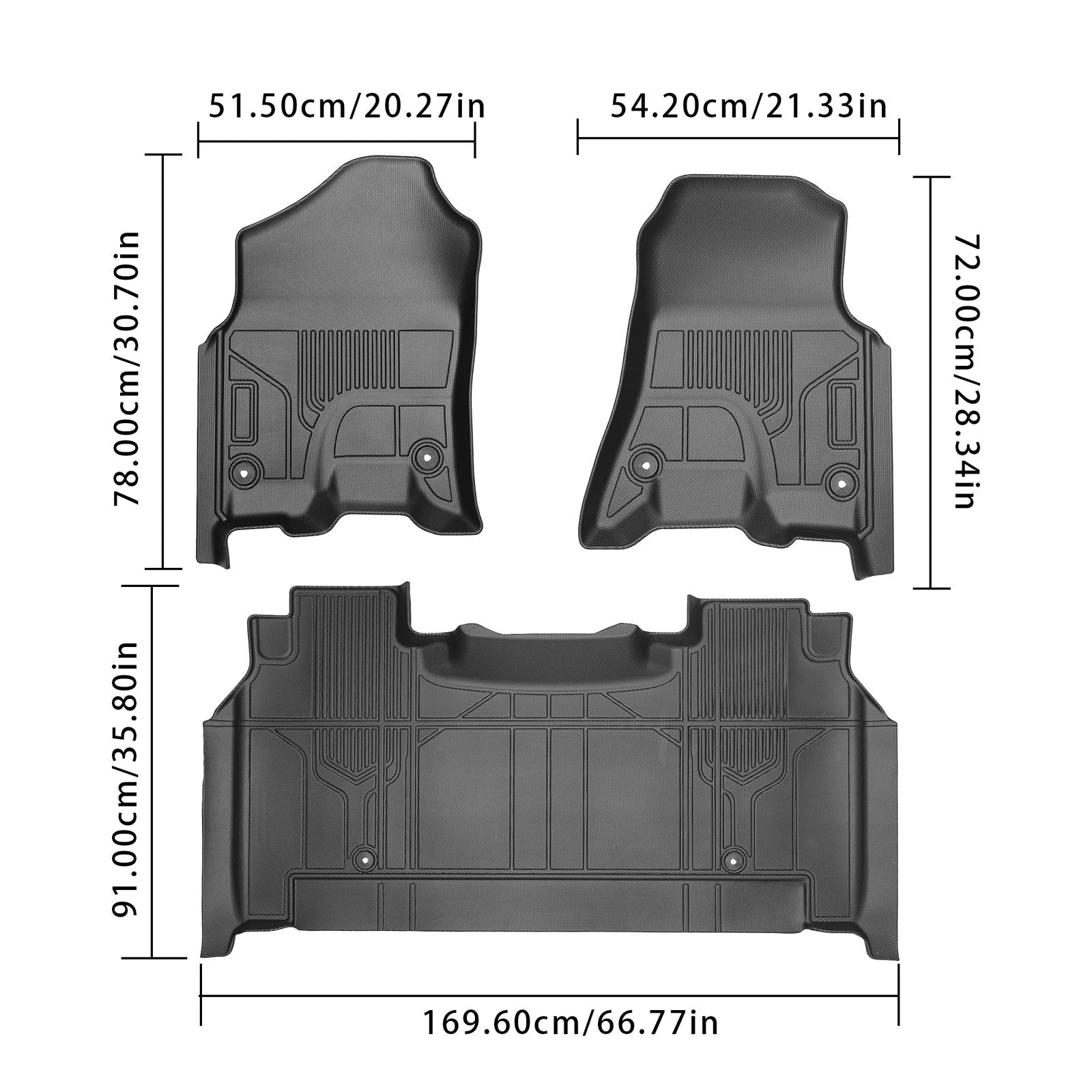 Set of 2 Floor Mats Liner for Dodge Ram 1500 Crew Cab (2019–2024) Black