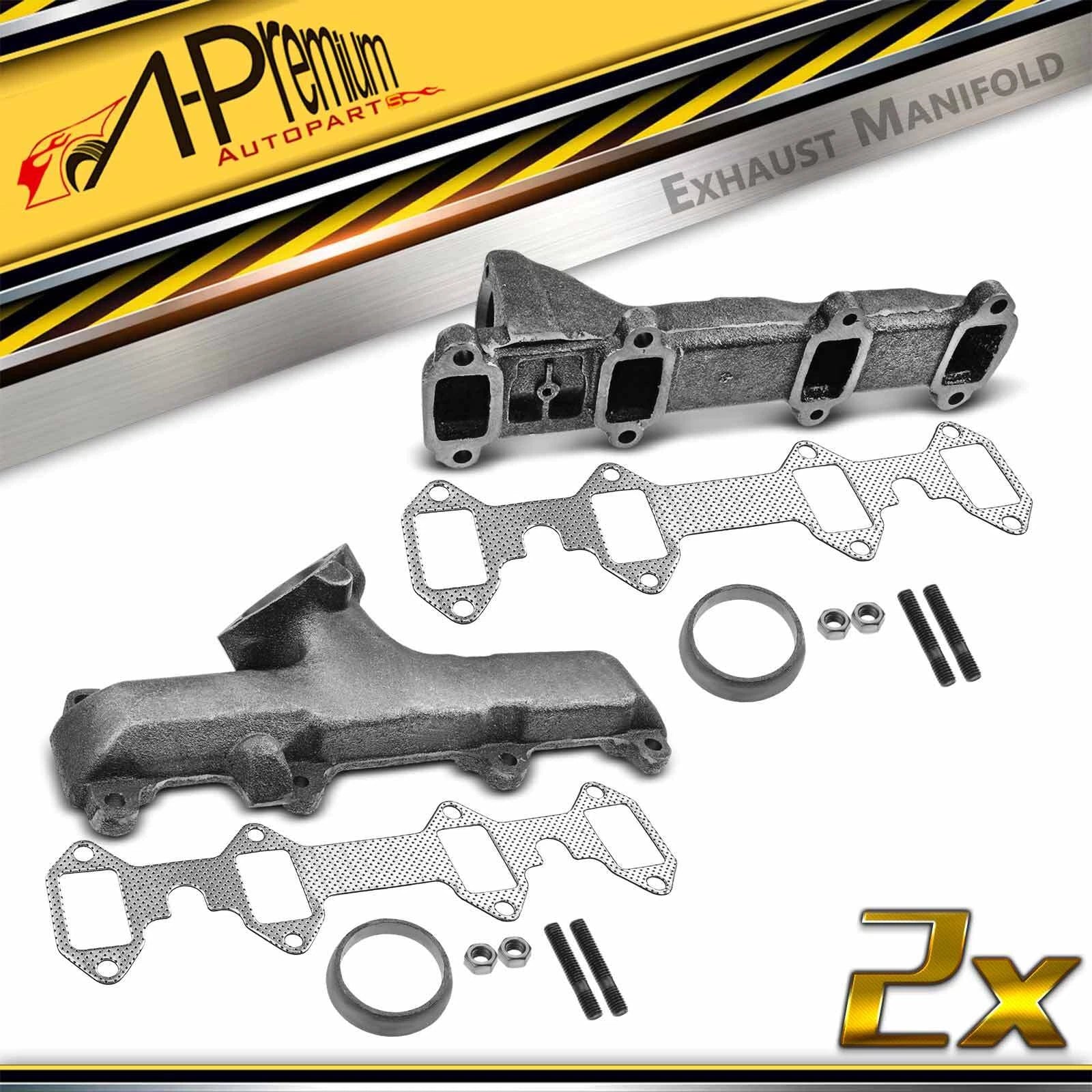 2X Exhaust Manifold with Gasket for Ford F-150, F-250 (1975–1976)