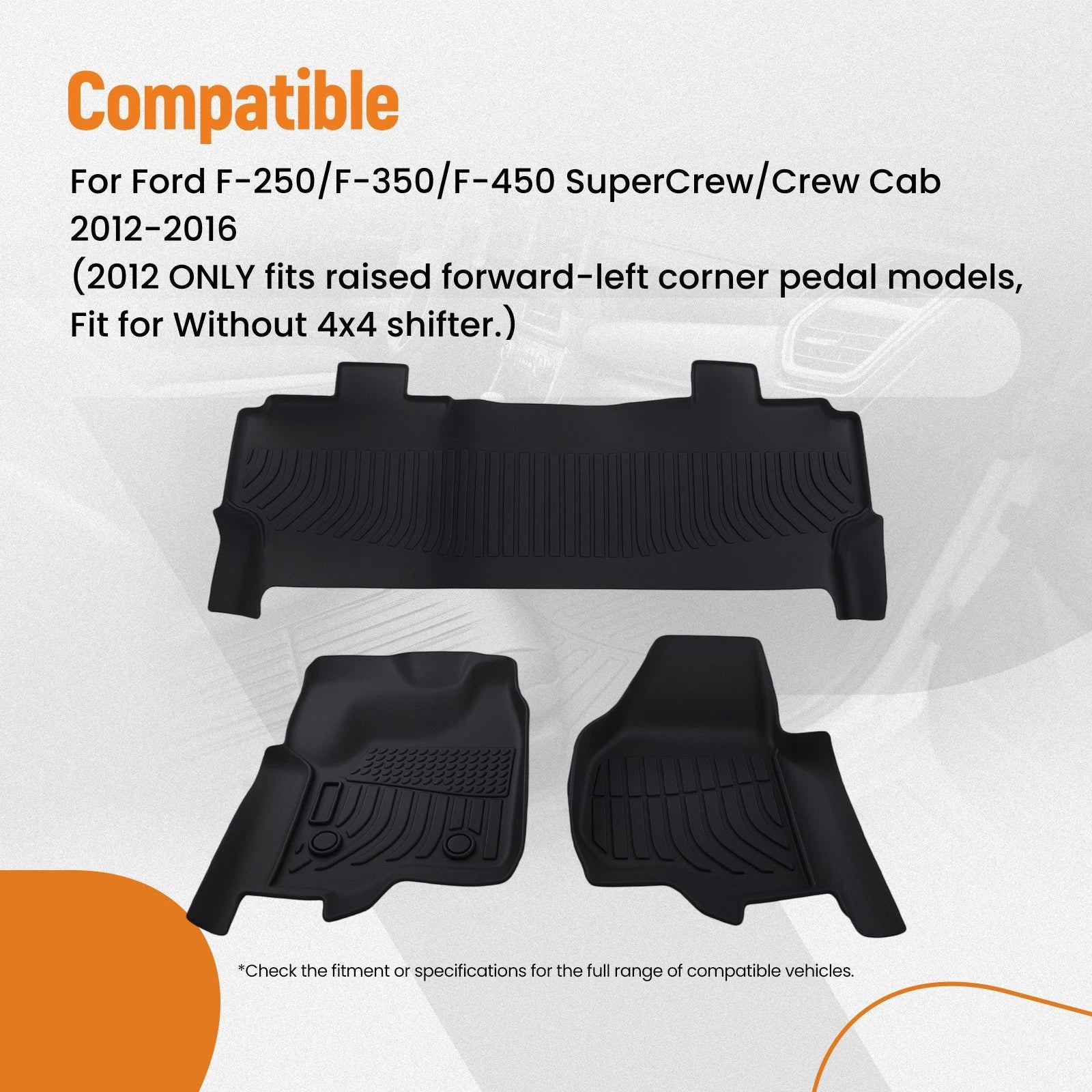 Set of 4 Black TPE Floor Mats for Ford F-250/F-350/F-450 Crew Cab (2012–2016)