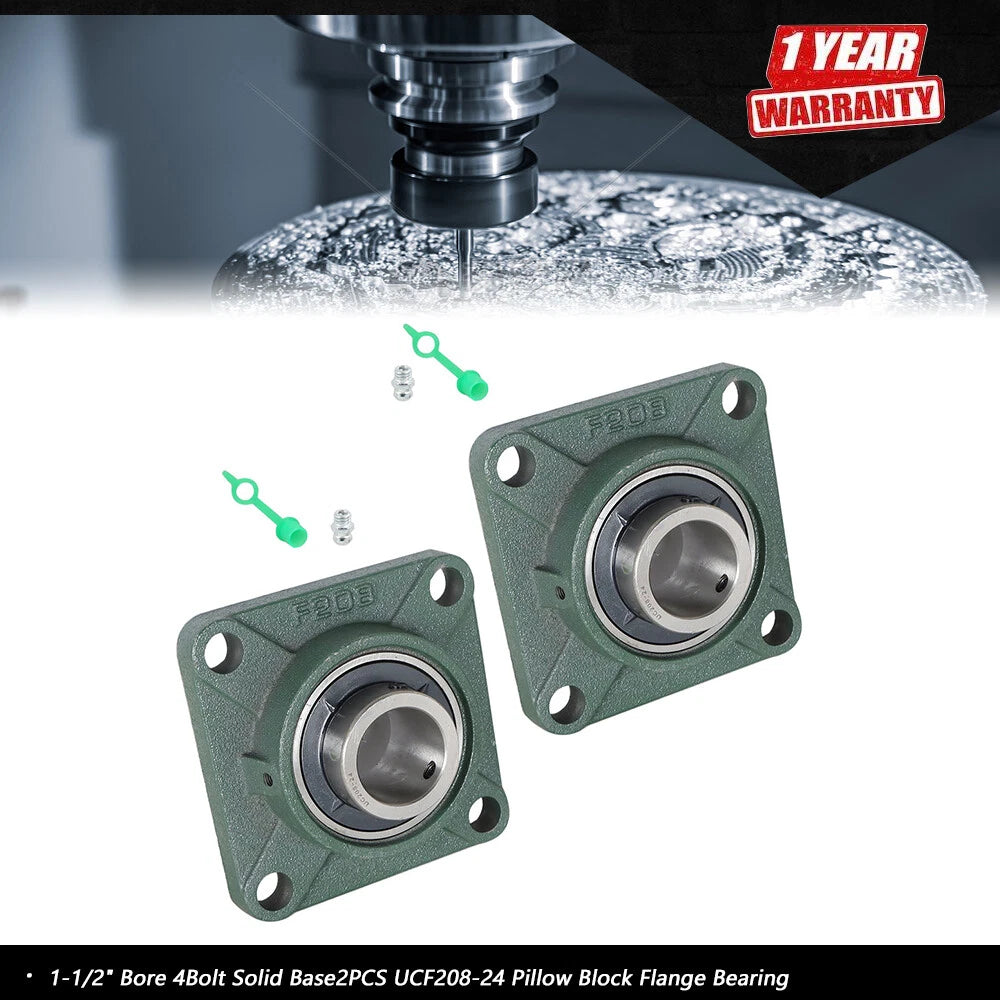 Set of 2 Pillow Block Flange Bearings for UCF208-24 (1-1/2" Bore)