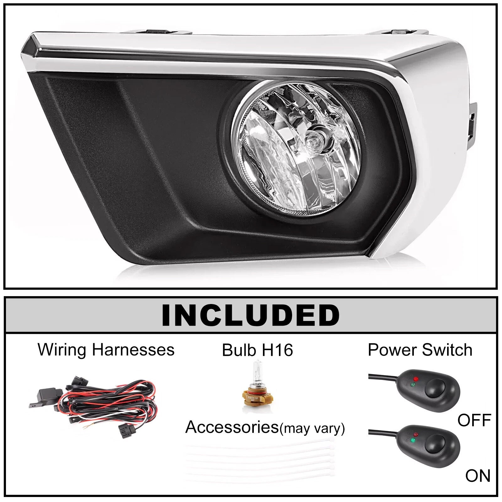 Fog Lights for Chevy Colorado (2021–2022) - Silver Bezel, Relay Switch, Wire, Bulb