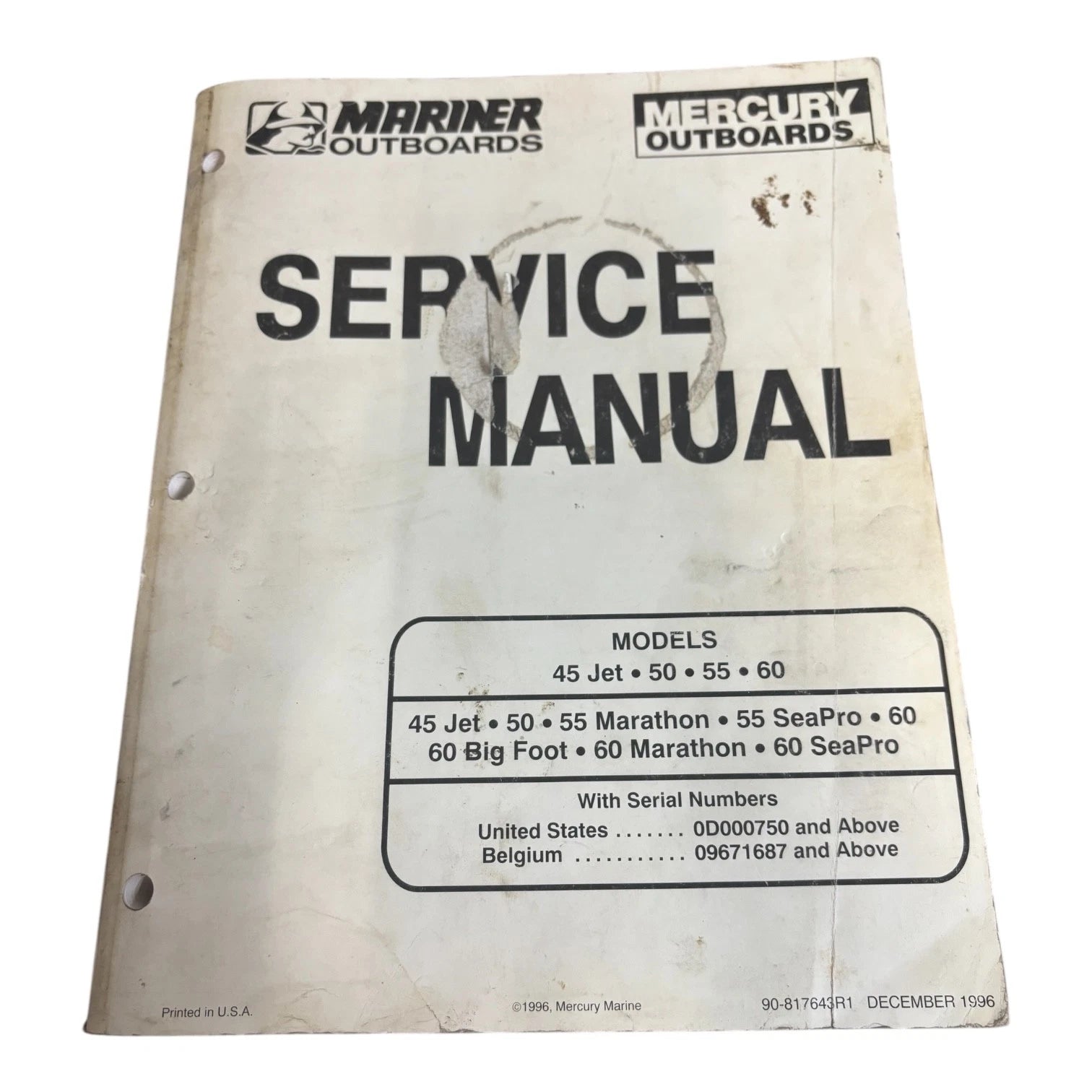Service Manual for Mercury/Mariner Outboards 45 Jet, 50, 55, 60 (90-817643R1)