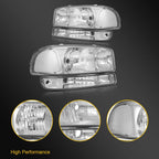 Chrome Headlight Assembly and Bumper Lamps for GMC Sierra 1500 2500 3500 (1999–2007)