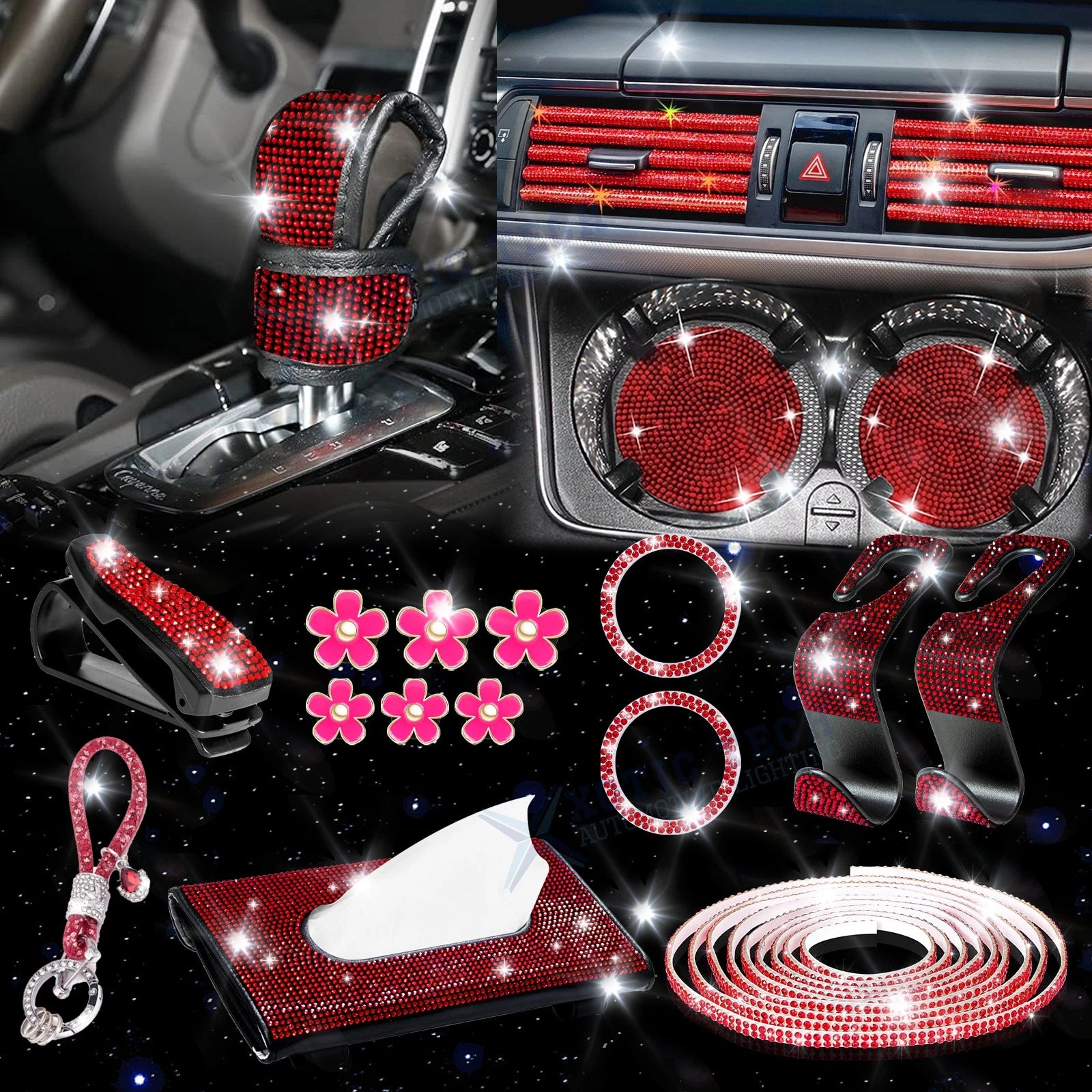 Rhinestone Gear Shift Knob Cover for Glasses Holder for Universal (—)