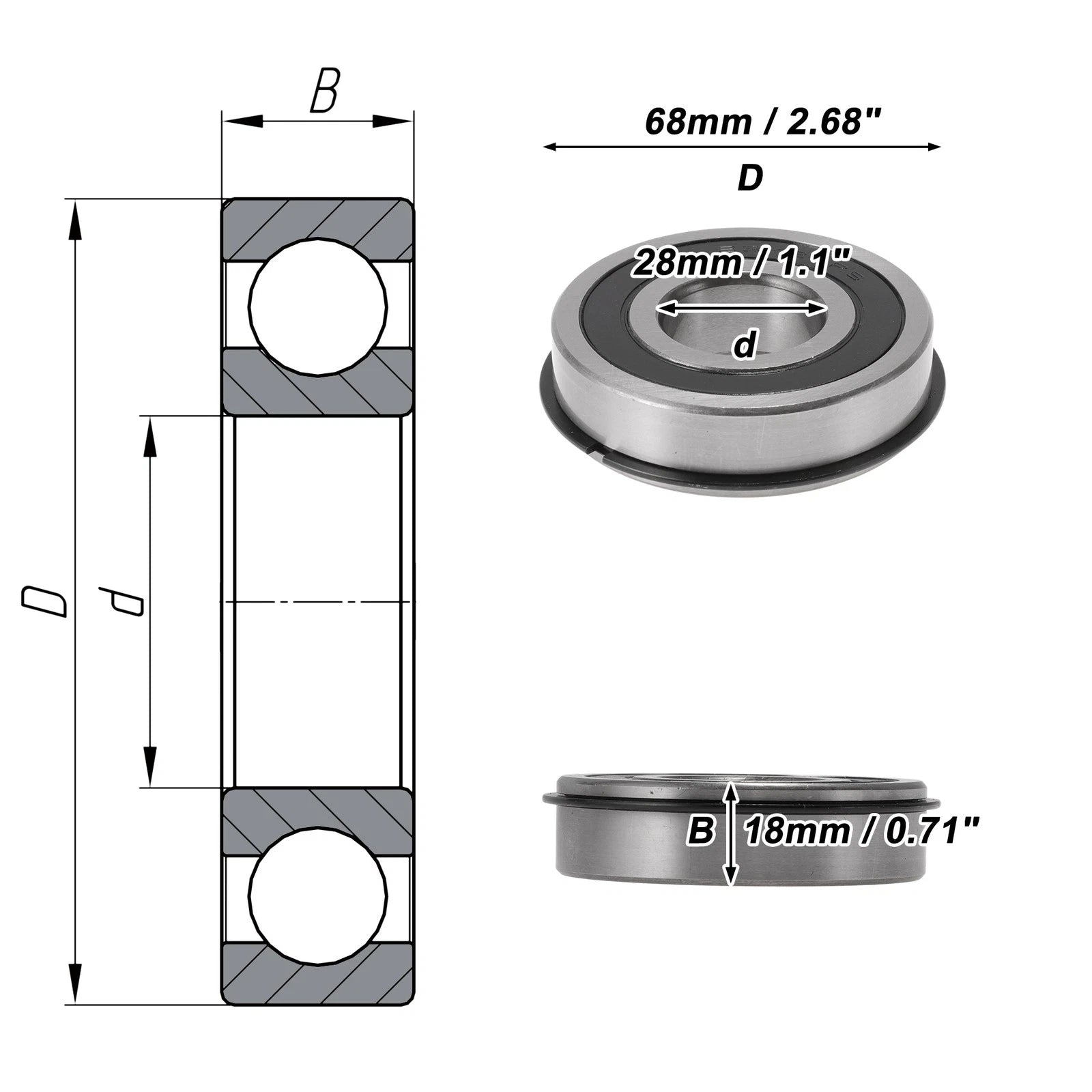 Deep Groove Ball Bearings 28x68x18mm for Scooter Skateboard (63/28NR2RS)
