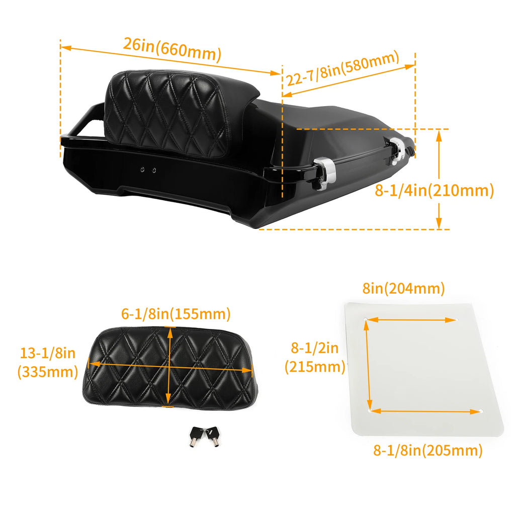 Black Razor Trunk Backrest for Harley Touring Road King Glide (2014–2024)