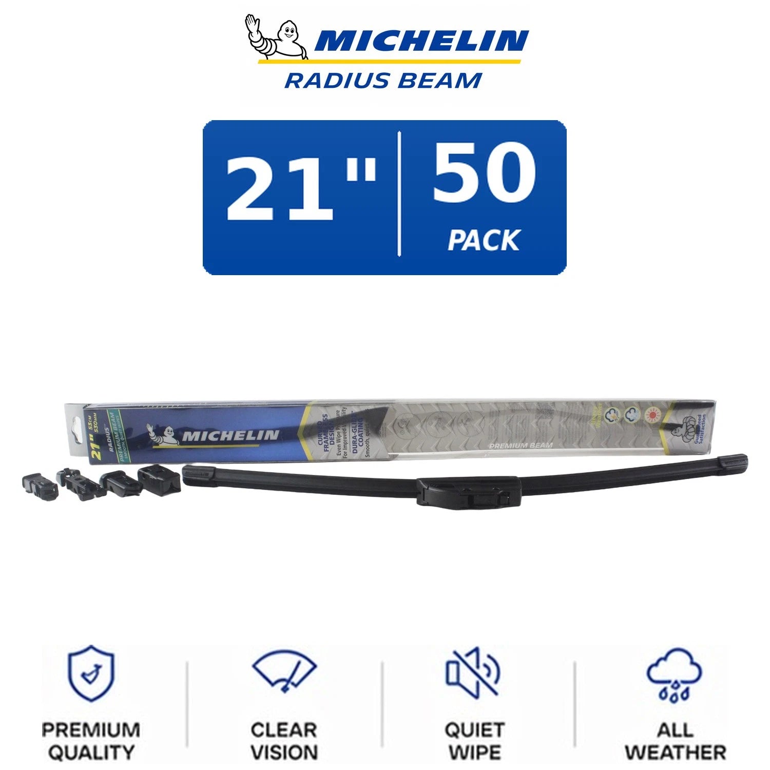 Set of 2 Michelin Radius Beam Wiper Blades 21" Curved All-Weather for