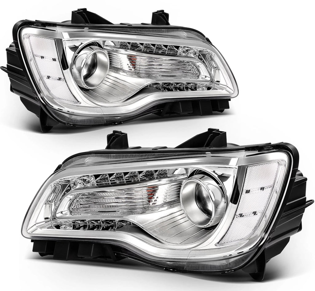Set of 2 Chrome Halogen Headlights for Chrysler 300 (2015–2023)