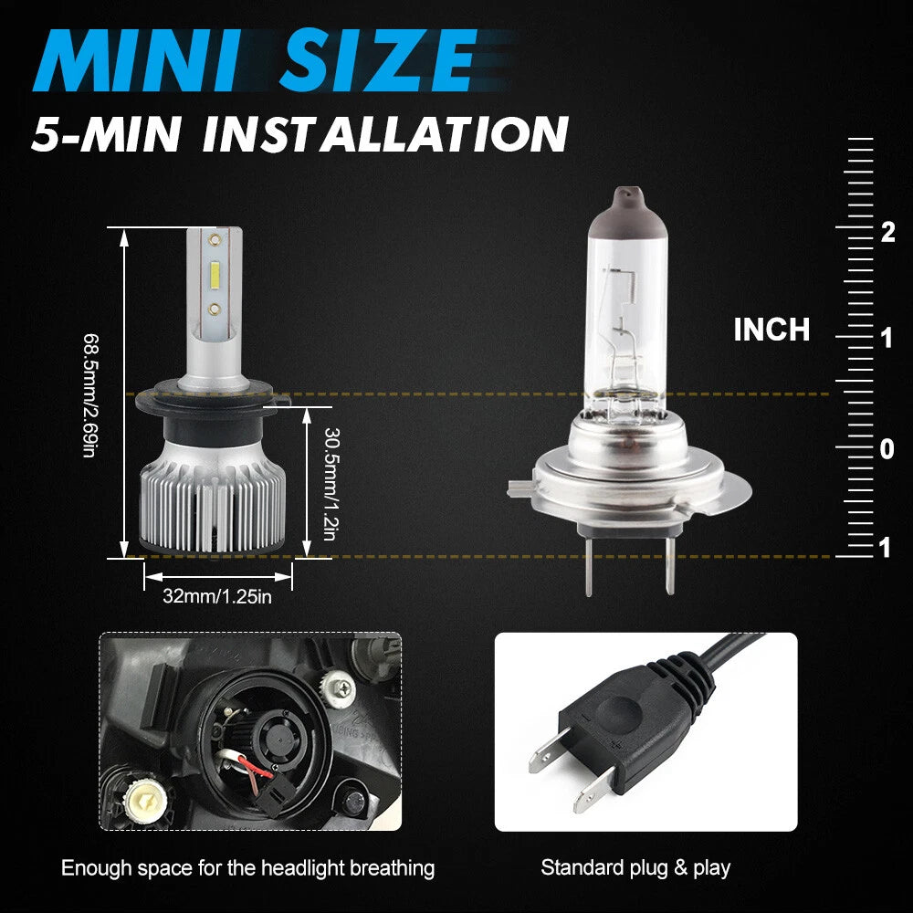 Set of 6 H7 LED Headlights for Audi Q7 (2007–2009) High Low Fog Light Combo
