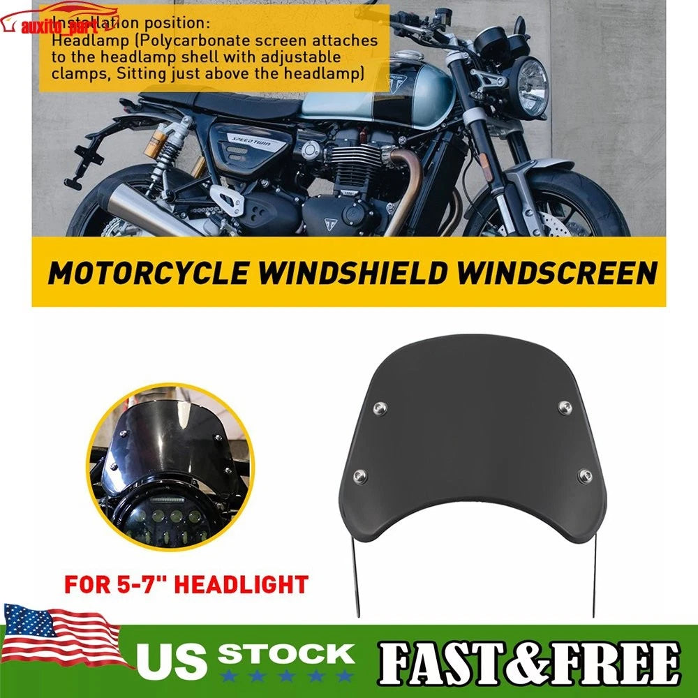 Universal Motorcycle Headlight Fairing Windscreen 5-7'' Round Black