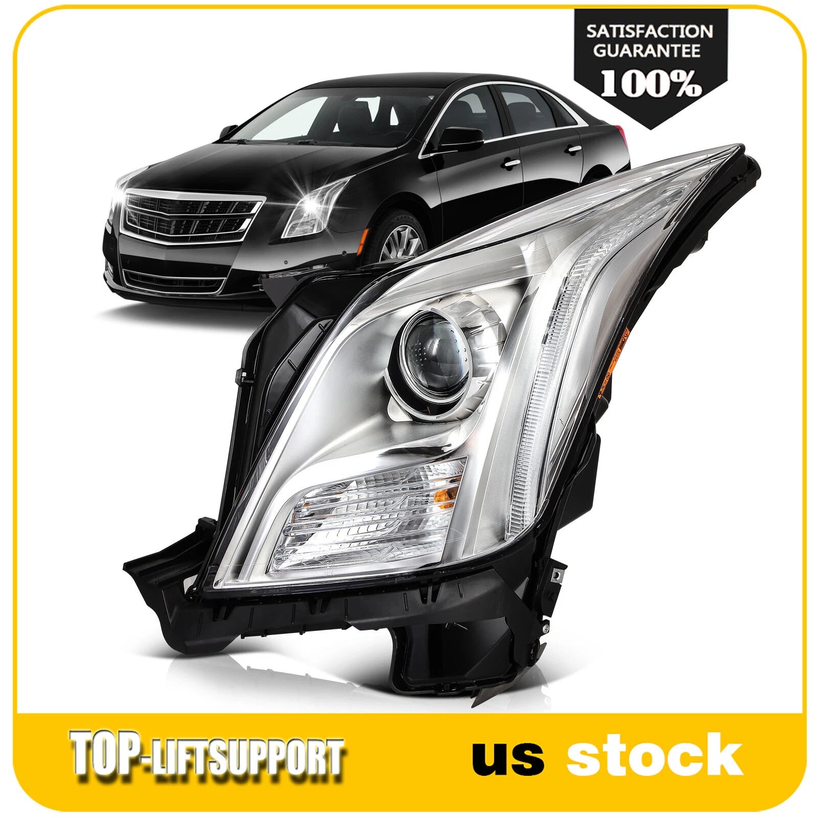 Left Side Headlight Assembly for Cadillac XTS (2013–2017) Chrome Housing