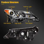 2X Headlight Assembly for Toyota RAV4 (2013–2015) Black Amber Housing