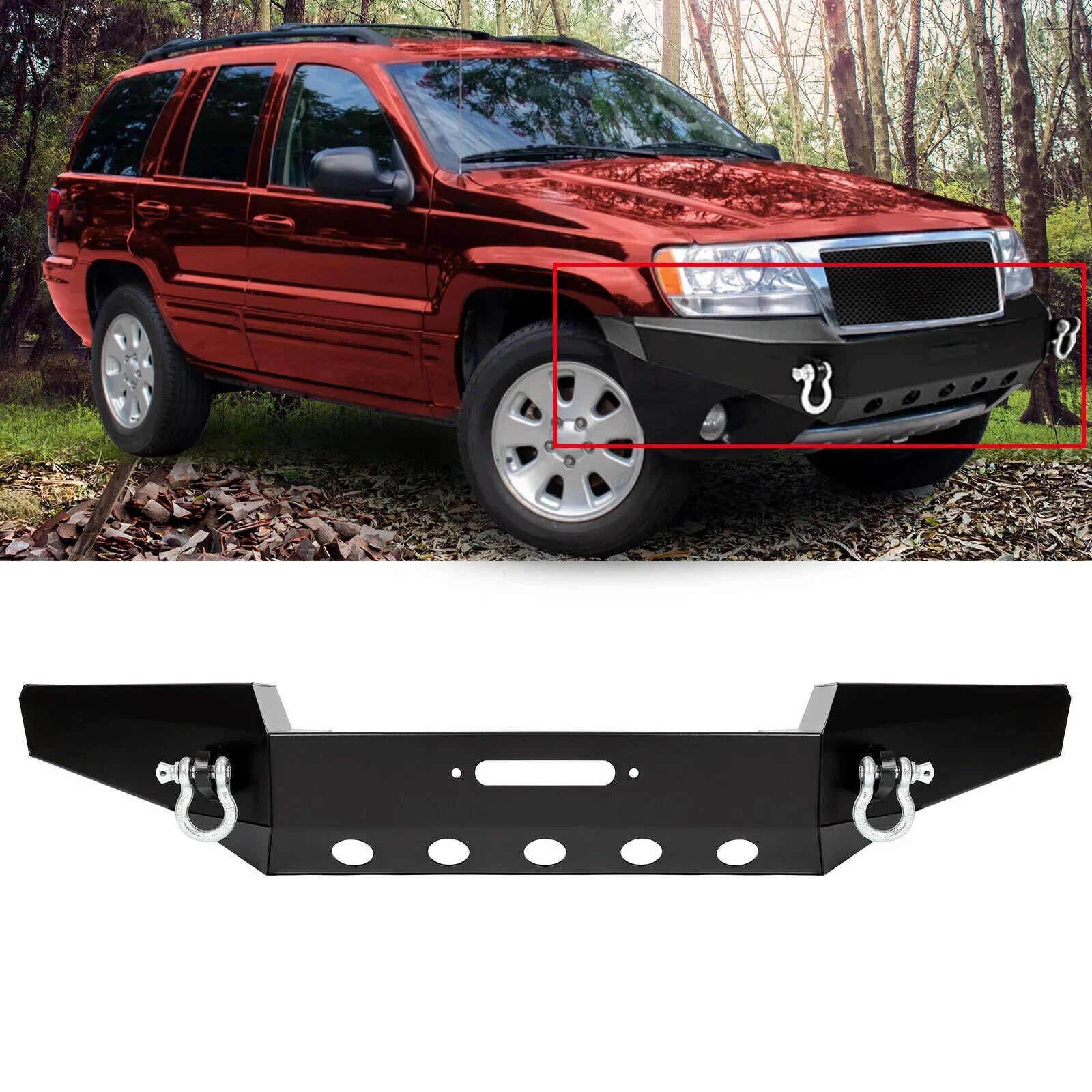 D-Rings Winch Plate for Jeep Grand Cherokee WJ (1999–2004) Black