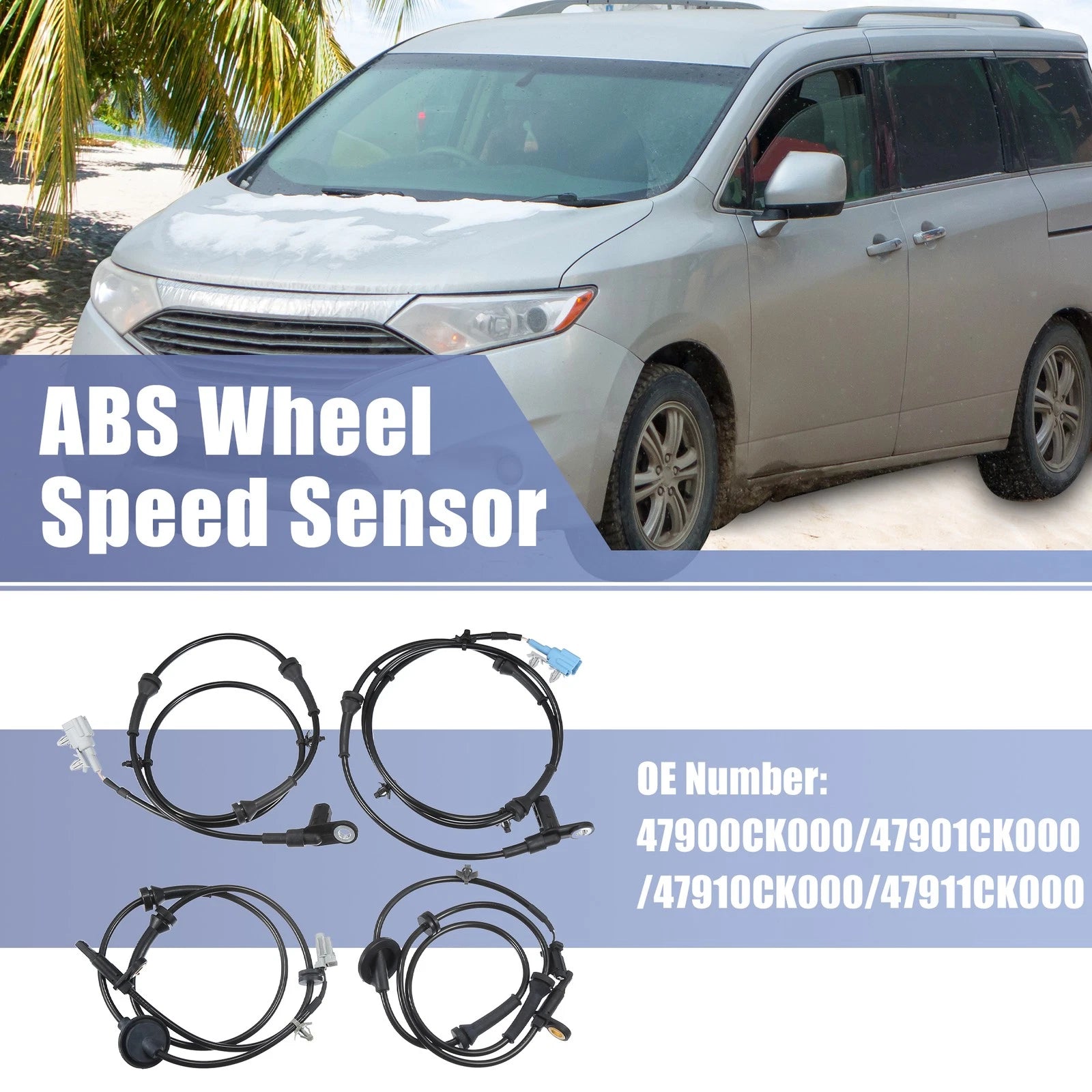 Set of 2 ABS Wheel Speed Sensors for Nissan (781913533662)