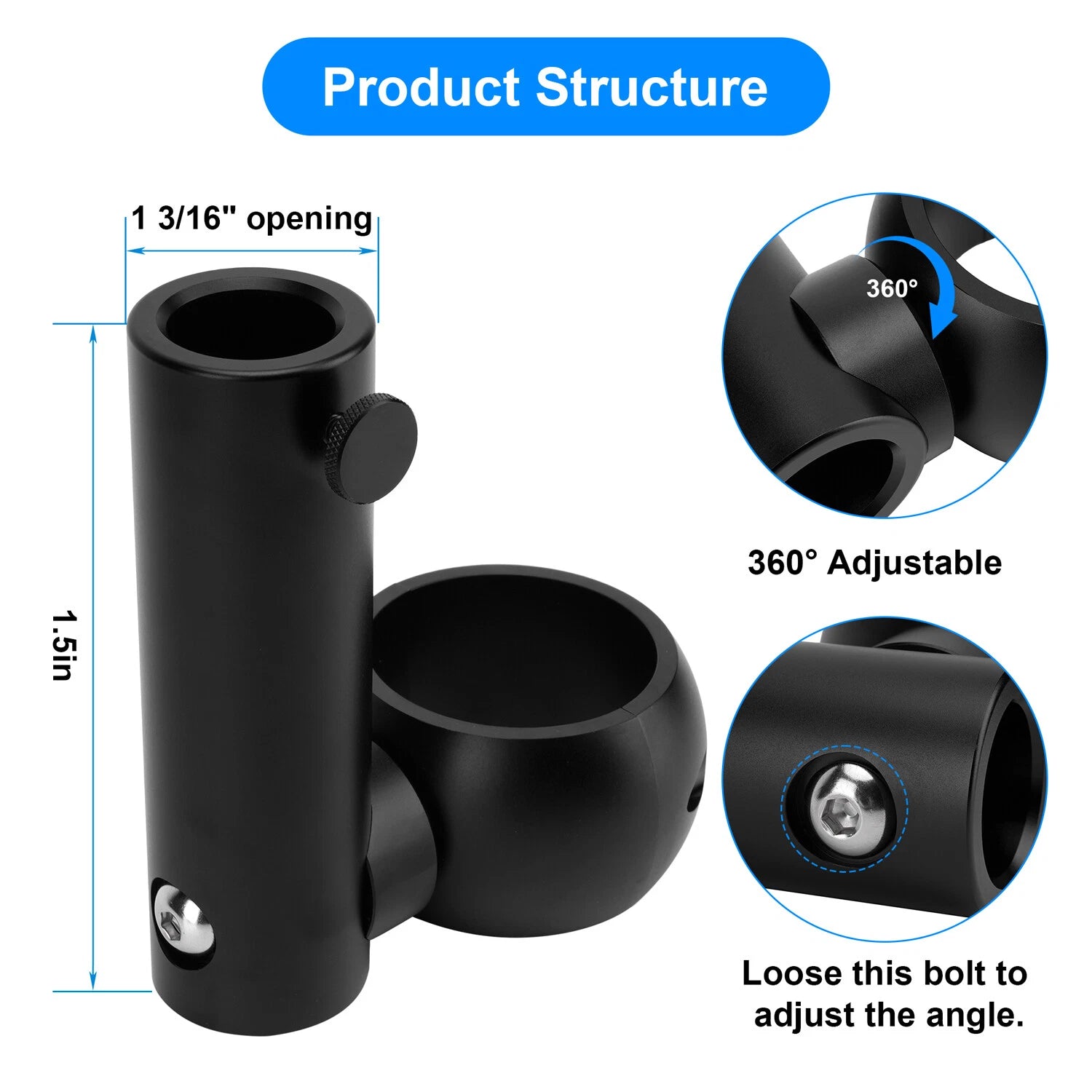 Boat Flag Pole Bracket Kit for Rail Mount (360 Degree Adjustable)
