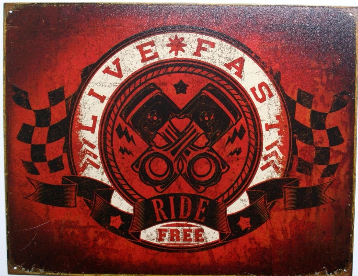 Live Fast Ride Free Tin Metal Sign for Hot Rod Truck (2052)