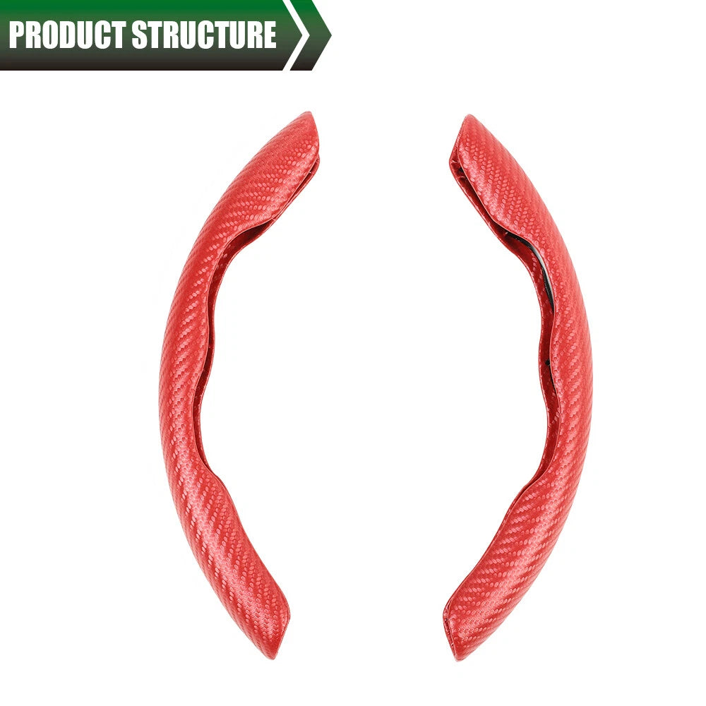 2X Carbon Fiber Look Steering Wheel Booster Cover Non-Slip Red for Cars