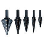 Set of 5 Step Drill Bits for Multiple Sizes 1/8" - 1-3/8"
