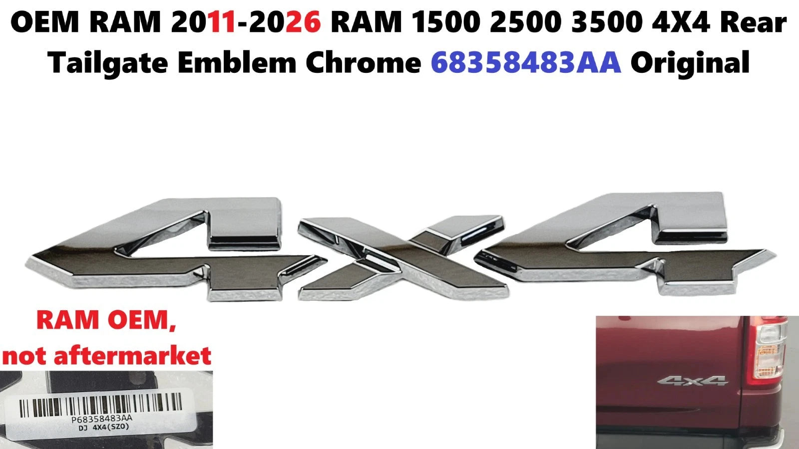 Chrome Rear Tailgate Emblem for RAM 1500 2500 3500 (2011–2026) 68358483AA