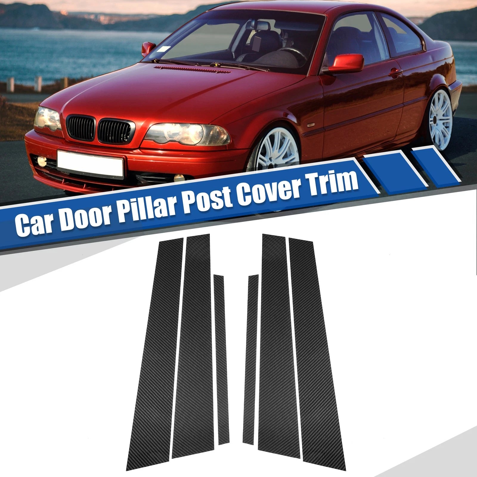 Gloss Carbon Pattern Door Window Pillar Post Cover Trim for BMW 3 Series (1998–2006)