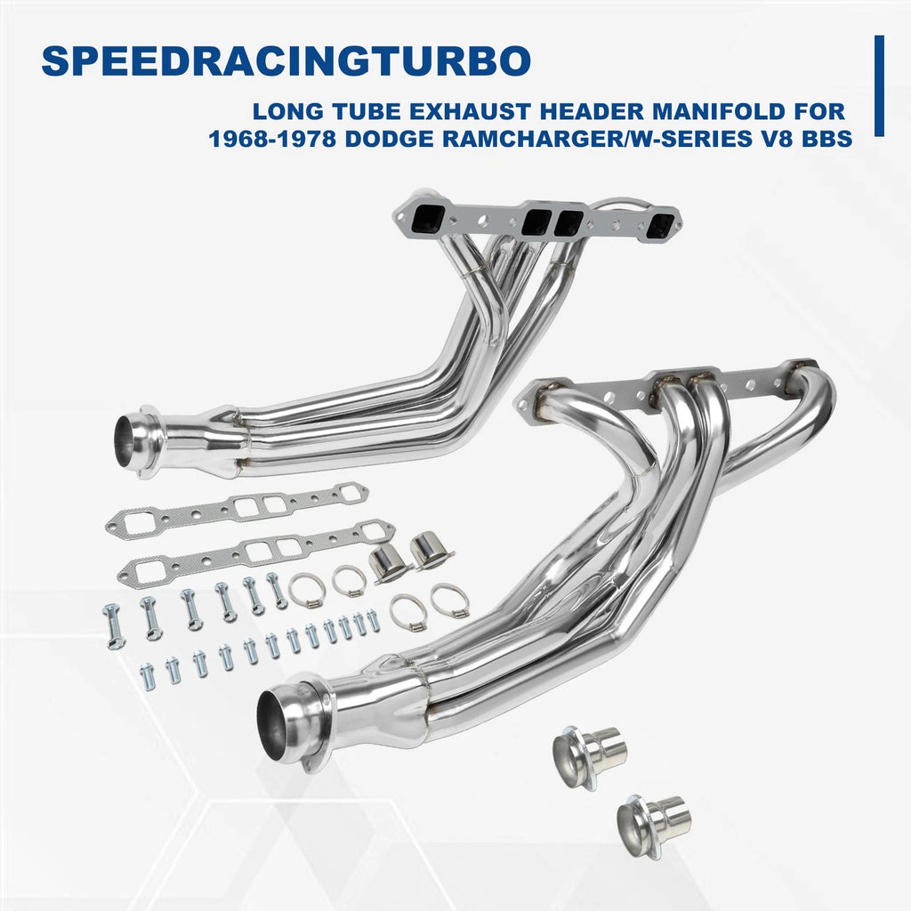 Long Tube Exhaust Header Manifold for Dodge Ramcharger W-Series V8 (1968–1978)