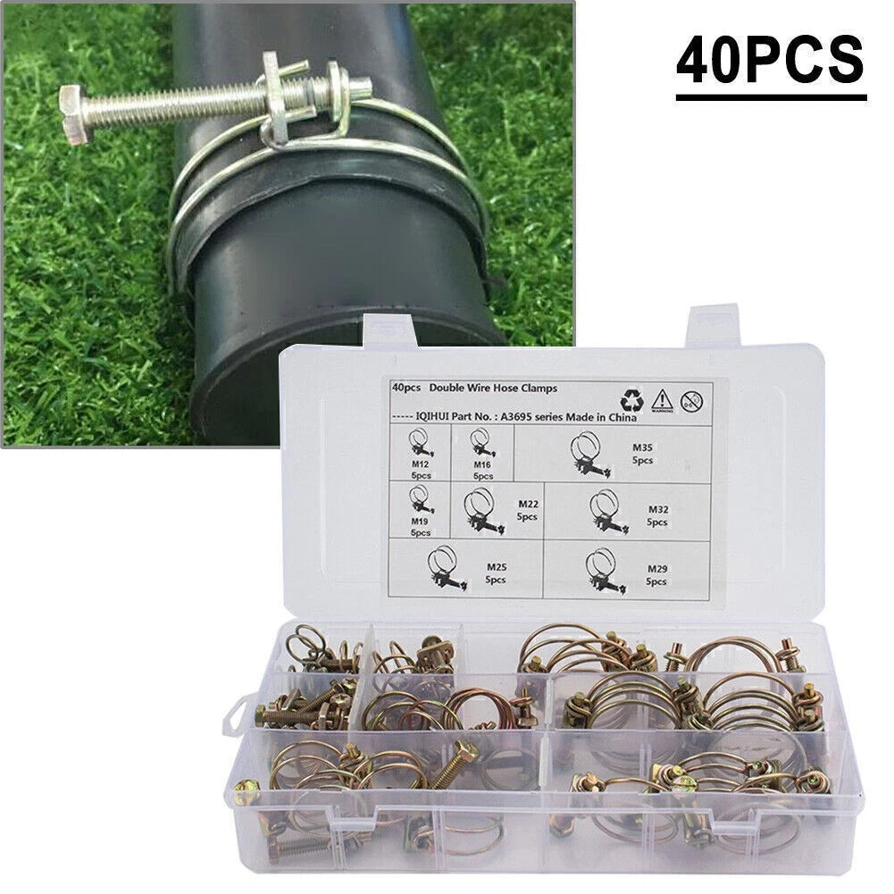 40PCS Double Wire Hose Clamp Kit for Various Applications