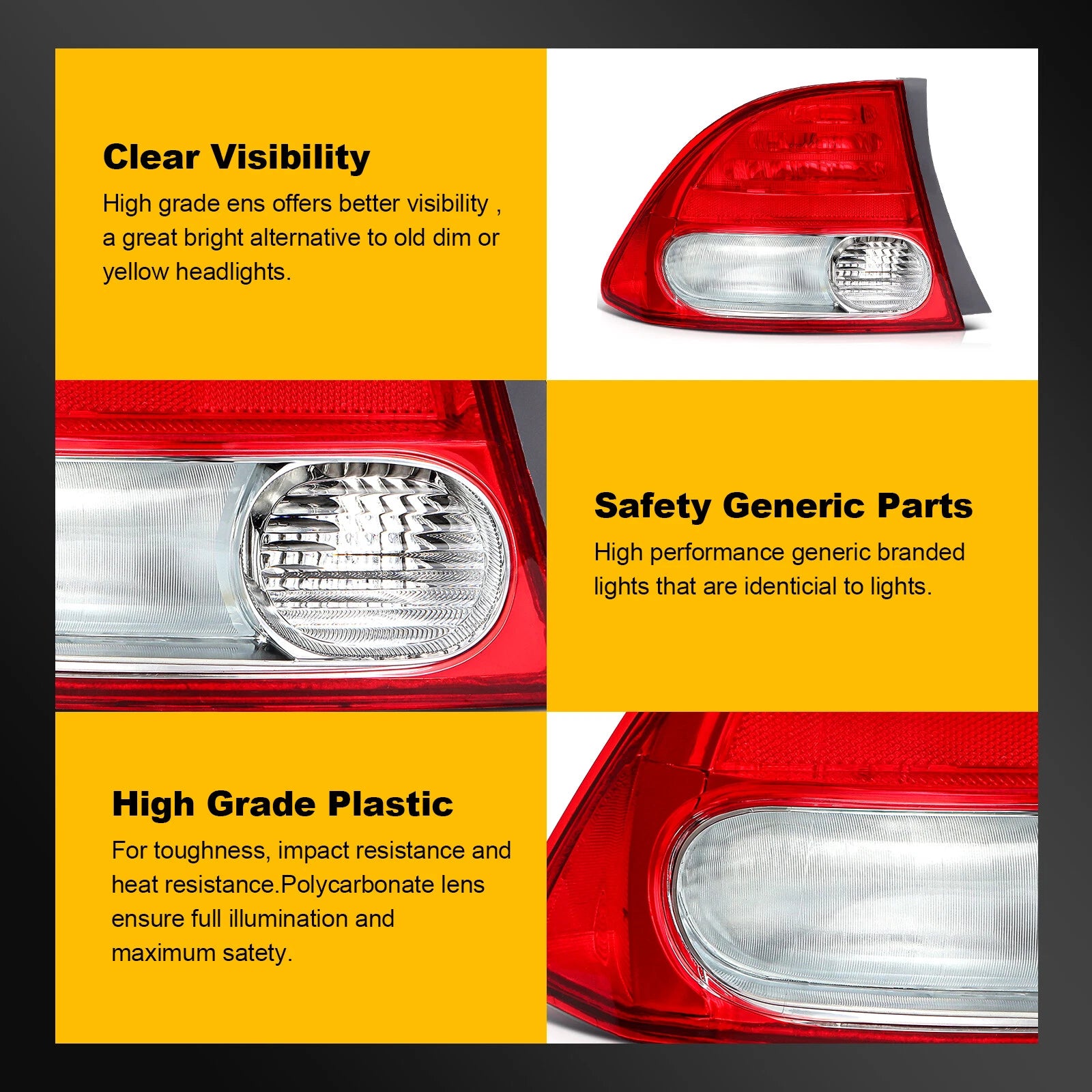 Tail Light Assembly Pair for Honda Civic Sedan (2006–2008) Red Housing