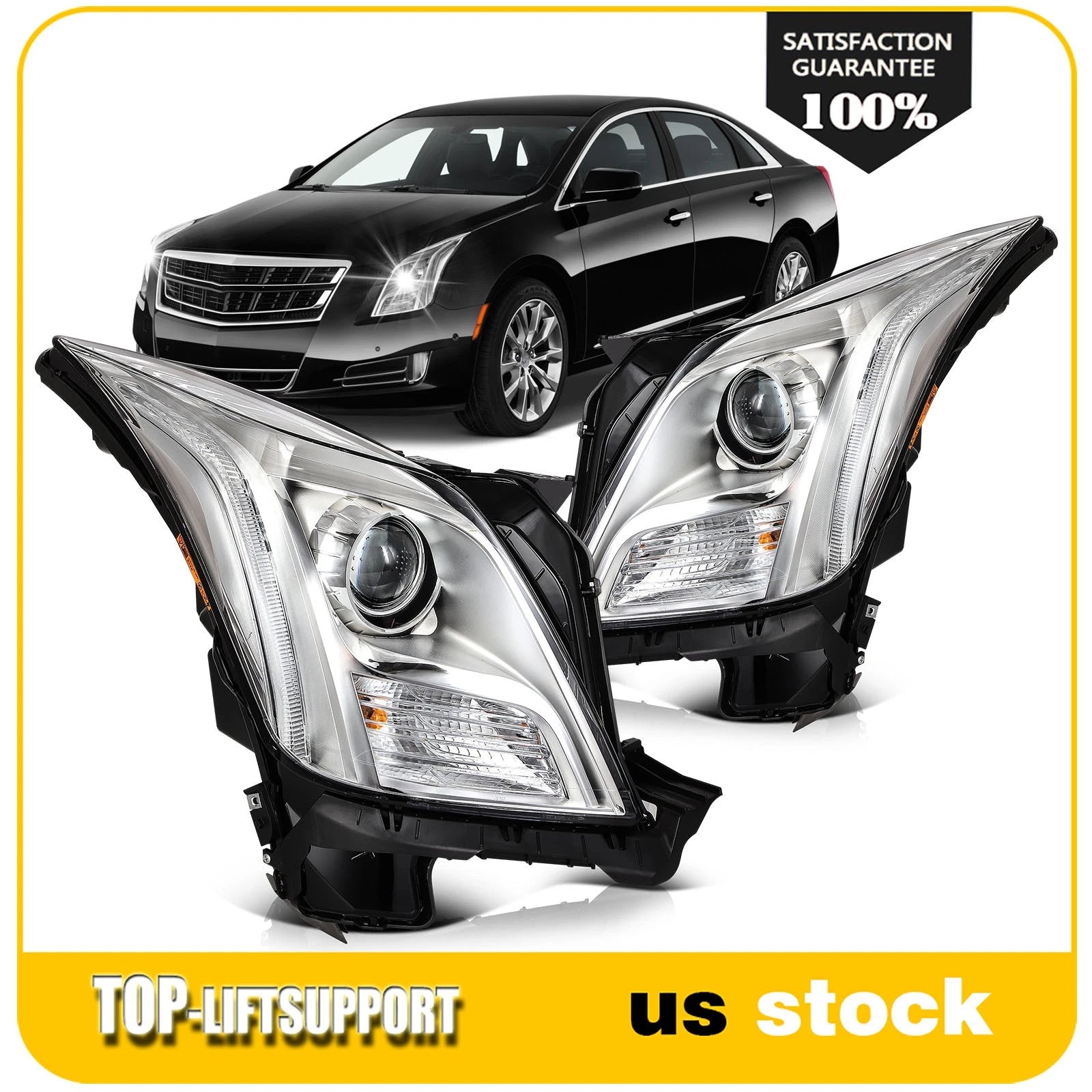 Set of 2 HID Chrome Housing Headlights for Cadillac XTS (2013–2017)