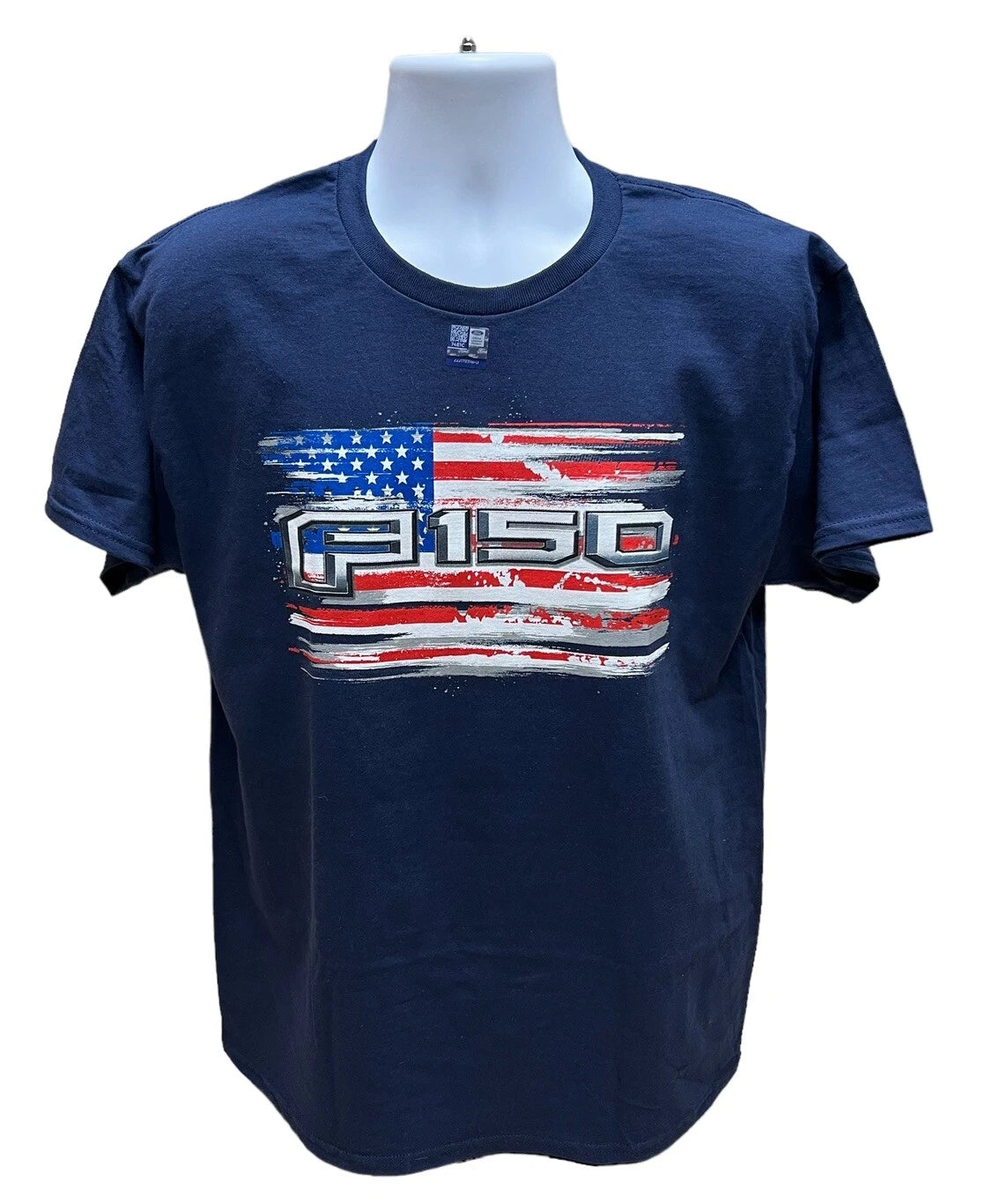 American Flag T-Shirt Navy Blue Distressed Design for Ford F-150 (2004–2020)