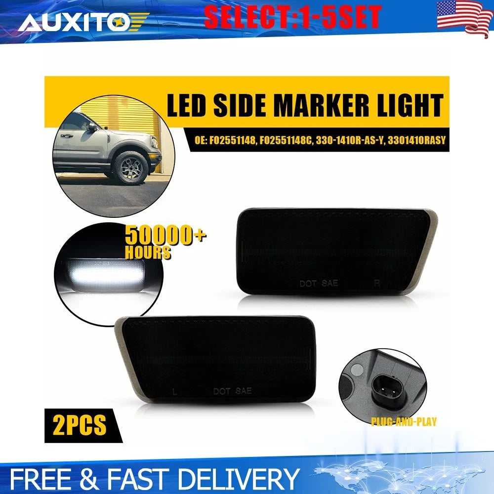 Set of 2 Smoked Front White LED Side Marker Lights for Ford Bronco Sport (2021–2023)
