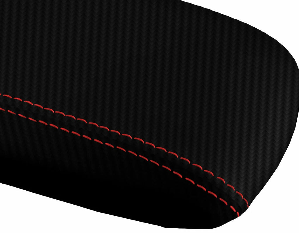 Console Lid Armrest Cover for Ford Explorer (1995–2001) Carbon Fiber Red Stitch