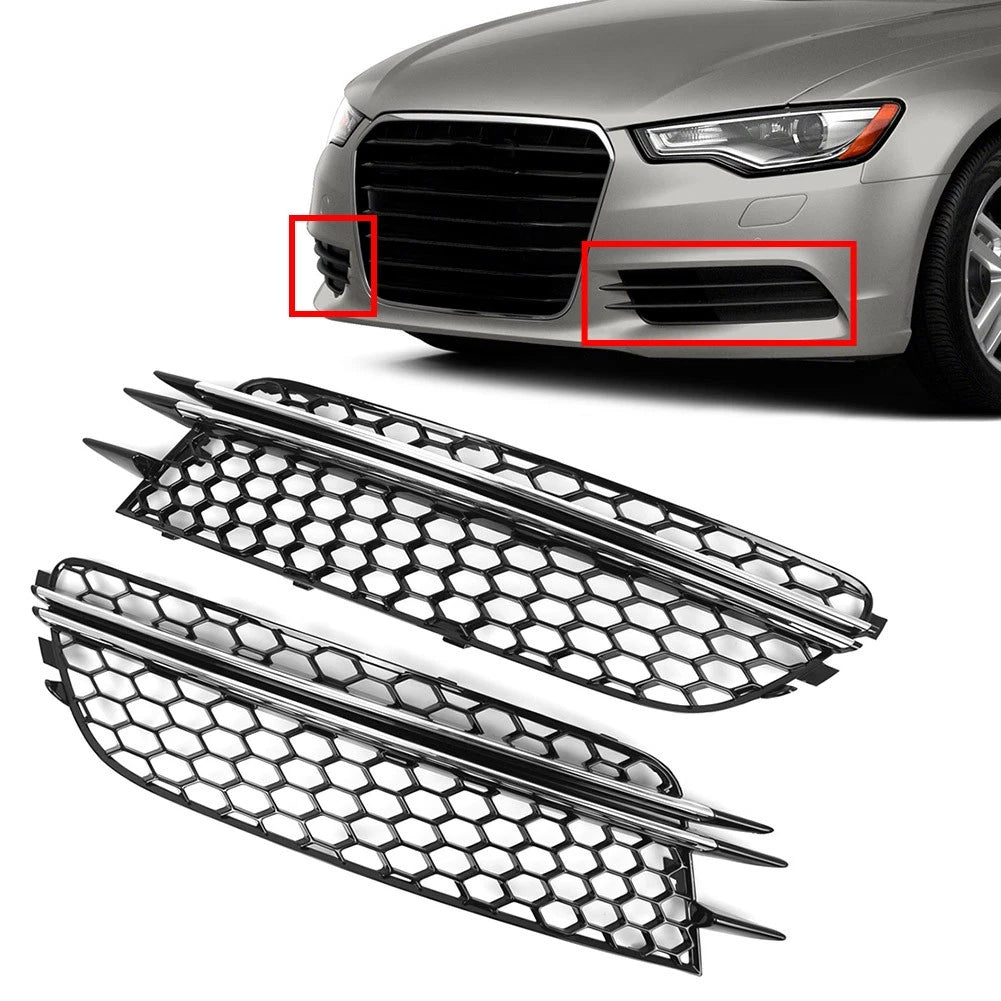 2pcs Honeycomb Front Bumper Fog Light Grille for Audi A6 C7 (2012–2015)