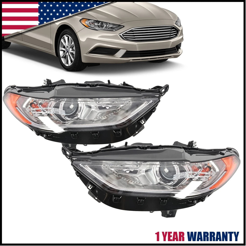 Headlight Set for Ford Fusion (2017–2020) Halogen w/o DRL Left+Right Pair
