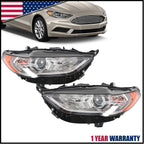 Headlight Set for Ford Fusion (2017–2020) Halogen w/o DRL Left+Right Pair