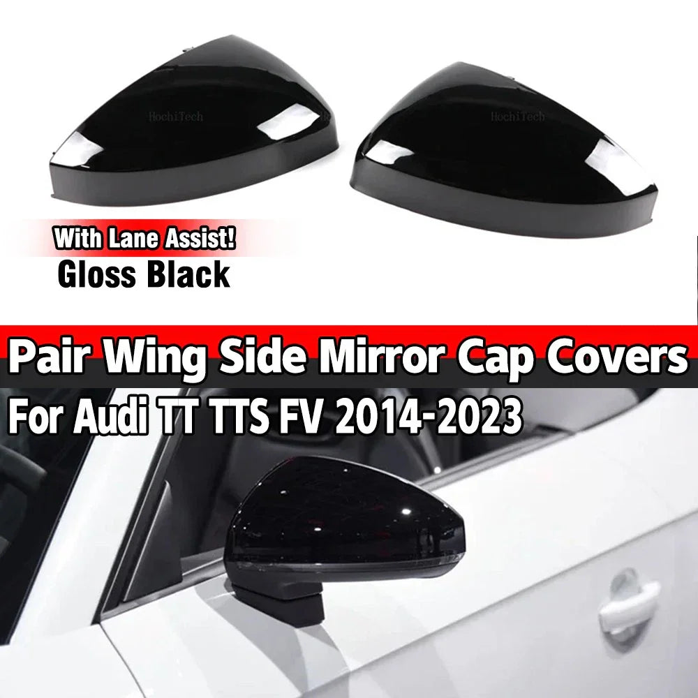 Gloss Black Side Wing Mirror Caps w Lane Assist for Audi TT TTS (2014–2023)