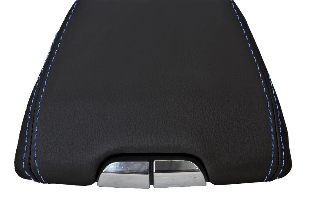 Leather Console Lid Armrest Cover for Cadillac SRX (2010–2016) Blue Stitch