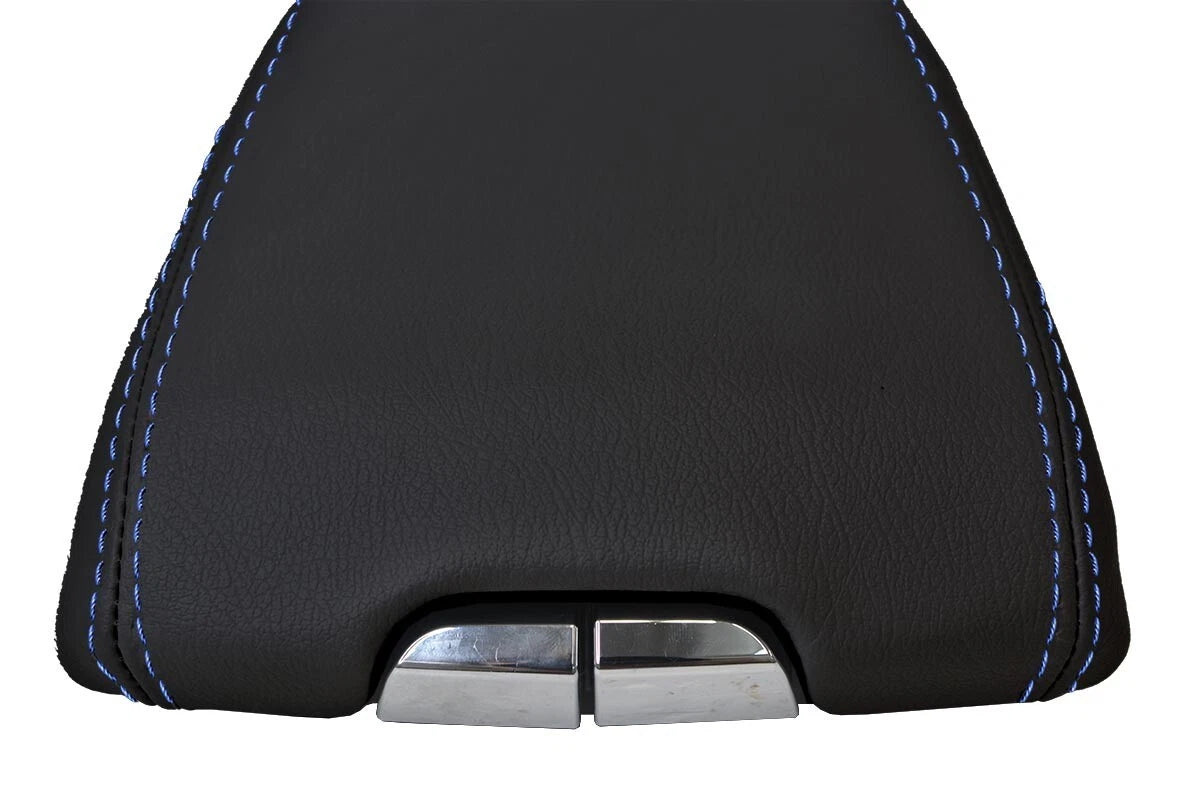 Leather Console Lid Armrest Cover for Cadillac SRX (2010–2016) Blue Stitch
