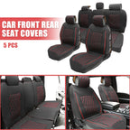 Set of 5 Front Rear Seat Covers Pads for Dodge Ram 1500 (2009–2023) Black Red