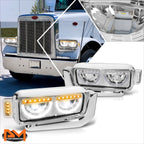 Full LED Wide Angle Side Marker Headlight Chrome for Peterbilt 359 379 389 (1981–2021)