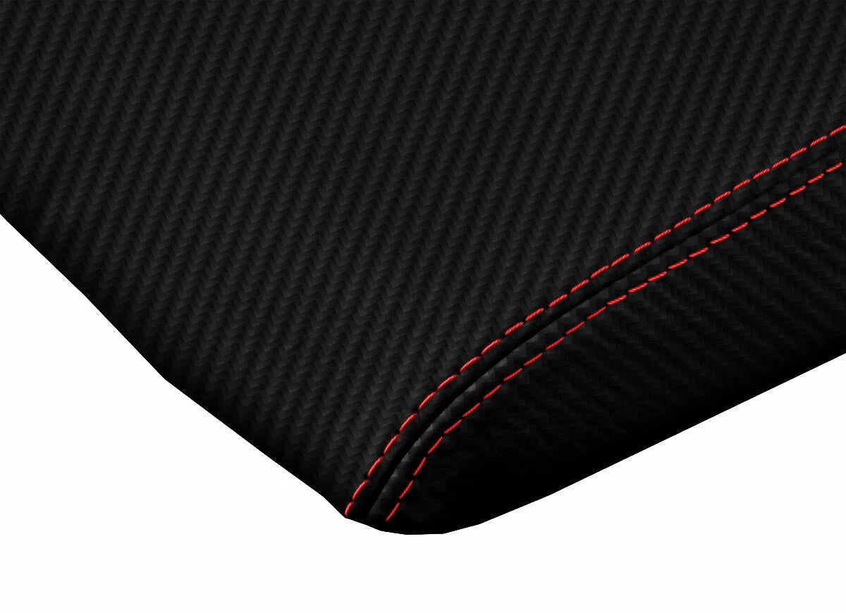 Console Lid Armrest Cover for Dodge Ram (2009–2016) Carbon Fiber Red Stitch