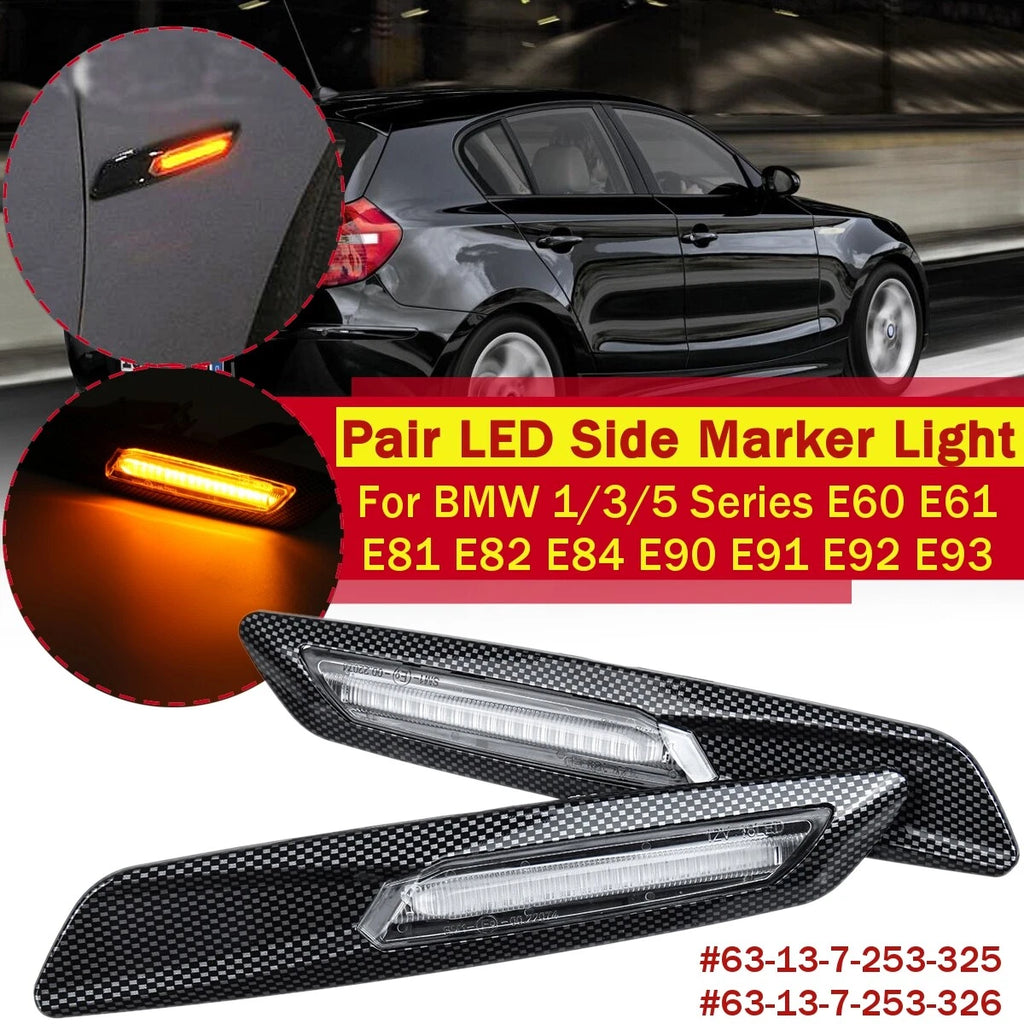 Carbon Look Side Marker Turn Signal Lights for BMW E82 E87 E88 E90 E91 E92 E60 (2007–2013)