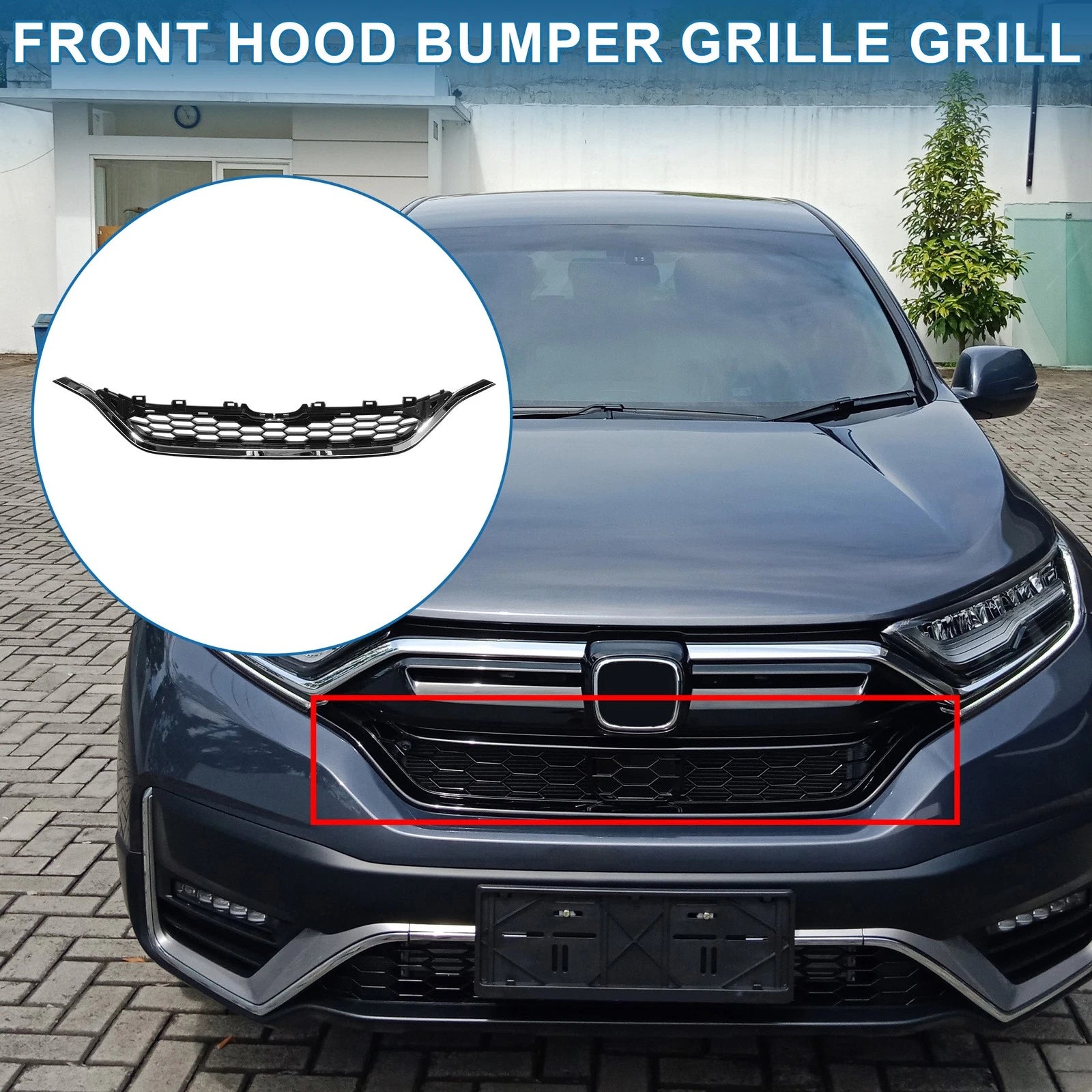 Front Hood Bumper Grille for Honda CR-V (2015) Chrome Silver Black